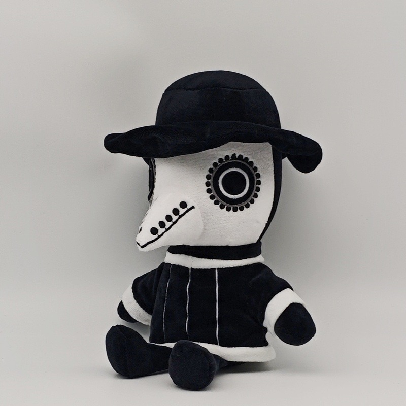 30cm Gothic Plague Doctor Plush Toy Black and White Soft Stuffed Doll Halloween Gift for Collectors and Kids 12