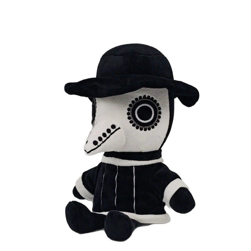 30cm Gothic Plague Doctor Plush Toy Black and White Soft Stuffed Doll Halloween Gift for Collectors and Kids 13