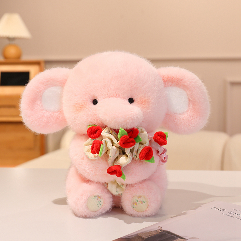 Lindo elefante de peluche con flor - Adorable animal de peluche 11