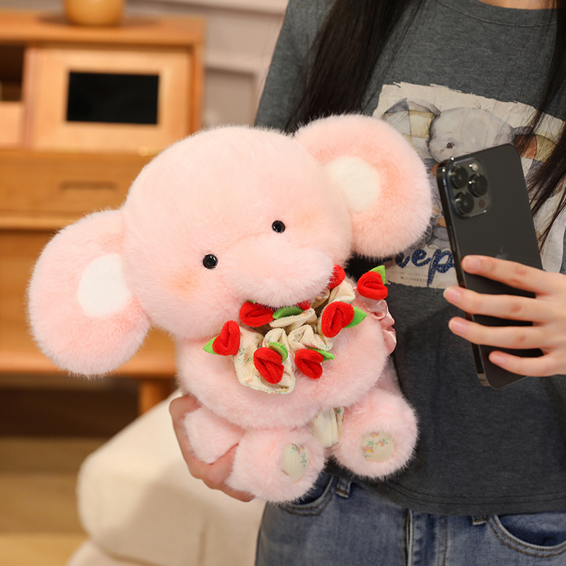 Lindo elefante de peluche con flor - Adorable animal de peluche 21