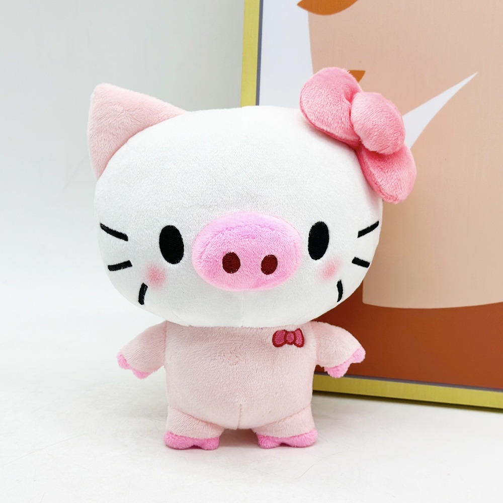 19cm Soft Hello Piggy Cute Pink Pig Plush Toy with Bow  Stuffed Animal Doll 15