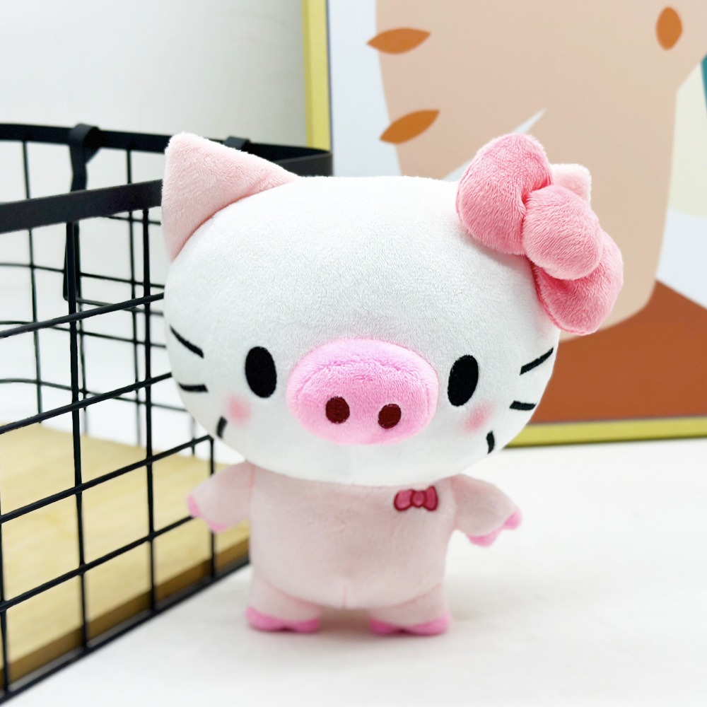 19cm Soft Hello Piggy Cute Pink Pig Plush Toy with Bow  Stuffed Animal Doll 12
