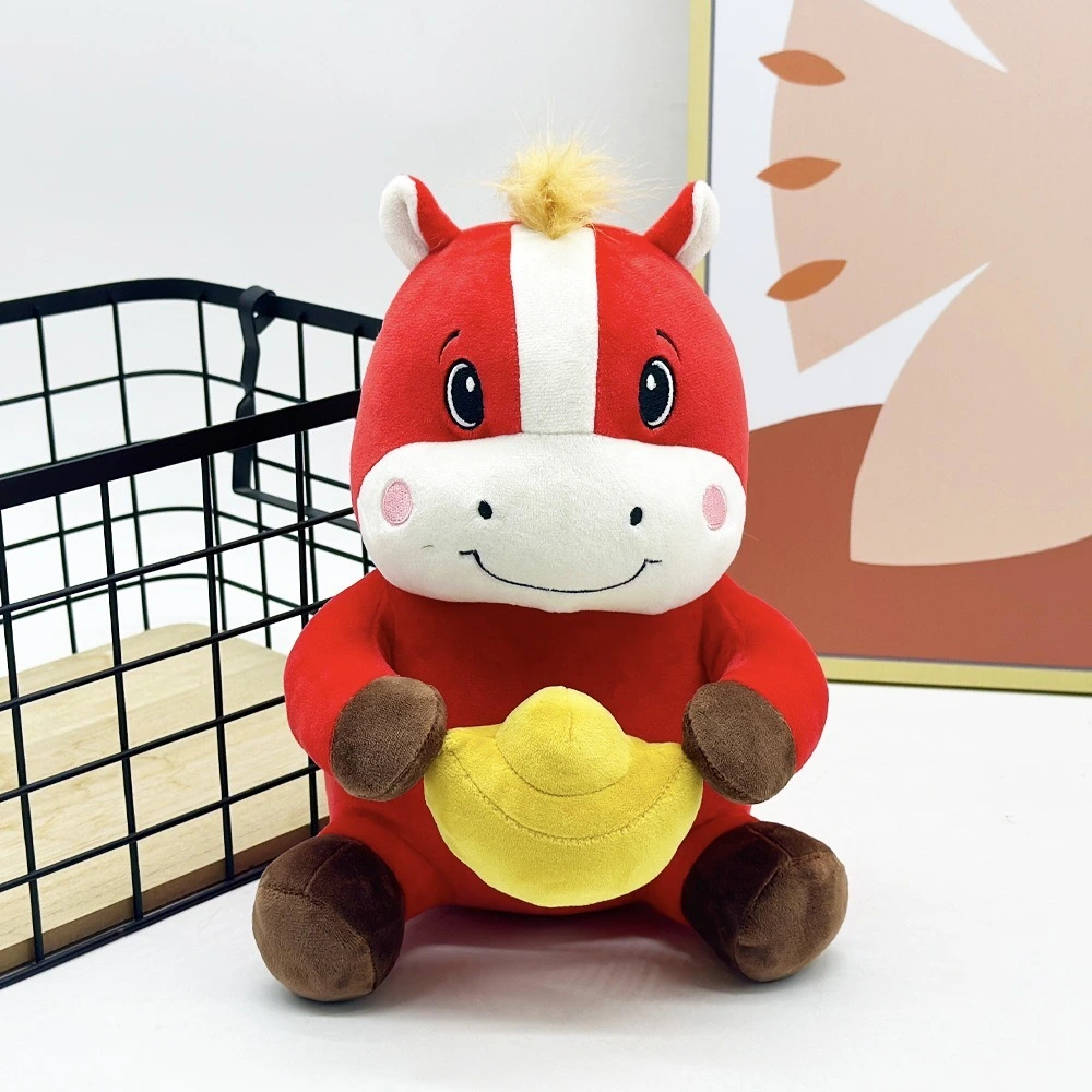 Peluche Cheval Rouge Mignon avec Lingot d'Or - 26 cm - Animal en Peluche Porte-Bonheur 1