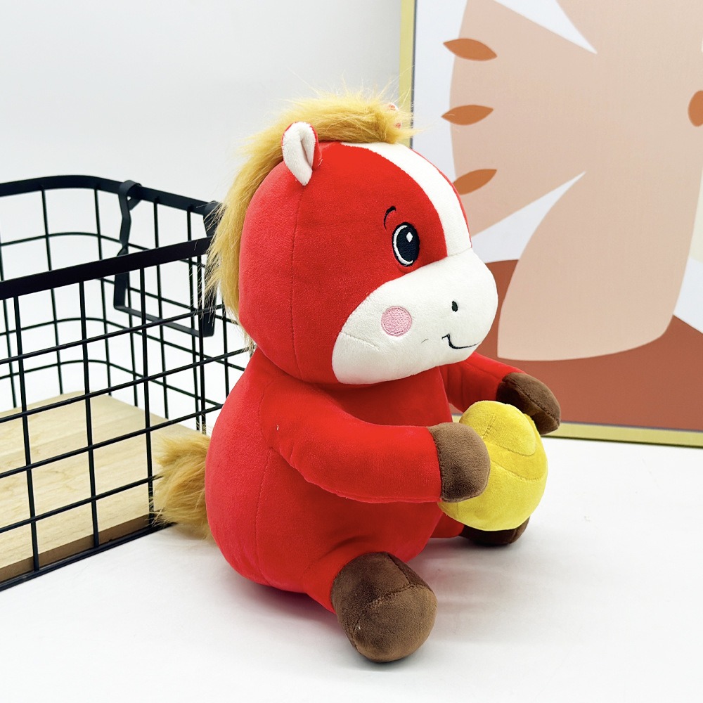 Peluche Cheval Rouge Mignon avec Lingot d'Or - 26 cm - Animal en Peluche Porte-Bonheur 14