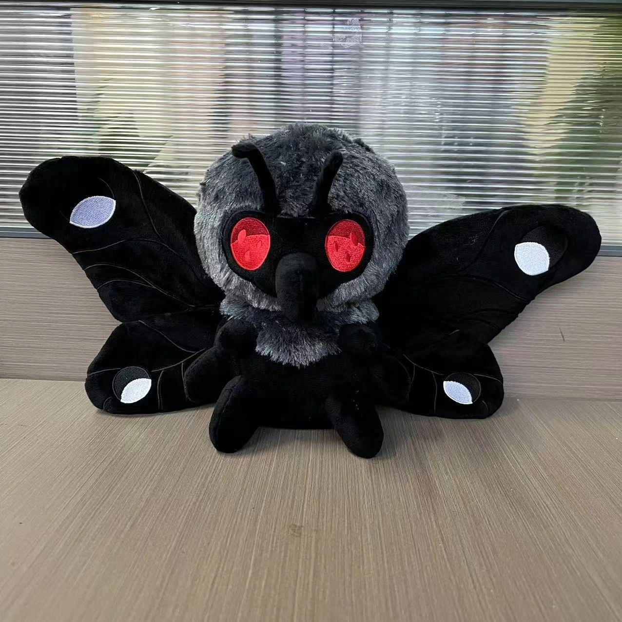 Mothman Cryptid Plush Toy - 23cm Midnight Black Collectible with Glowing Red Eyes | Soft Moth Plush 1