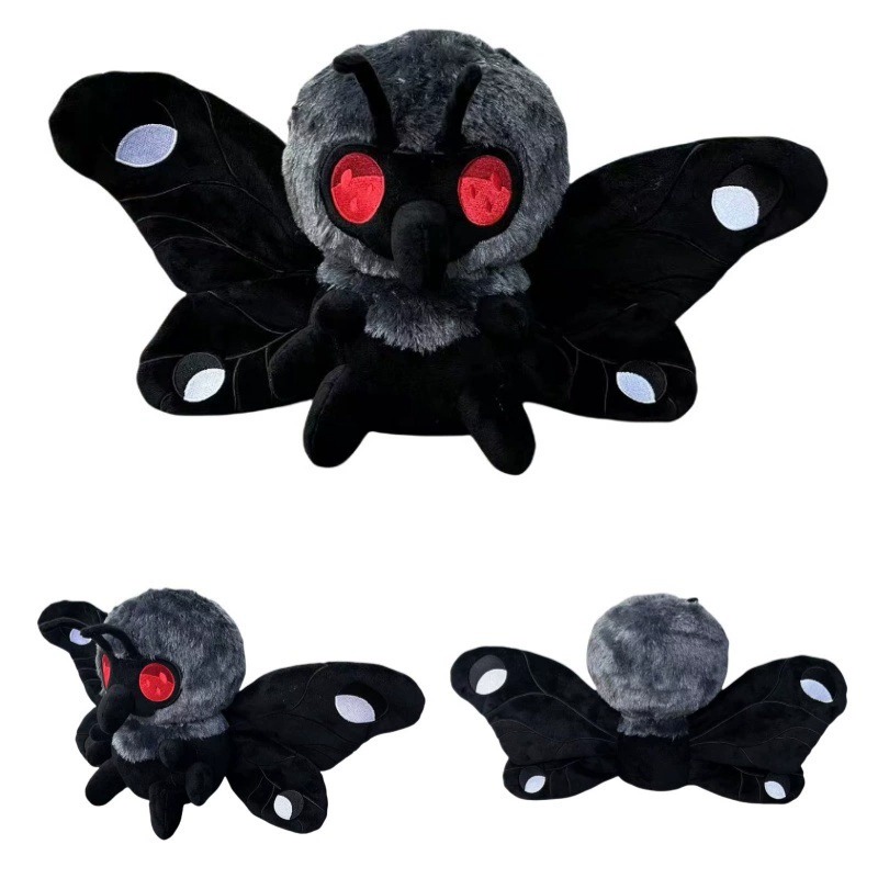 Mothman Cryptid Plush Toy - 23cm Midnight Black Collectible with Glowing Red Eyes | Soft Moth Plush 17
