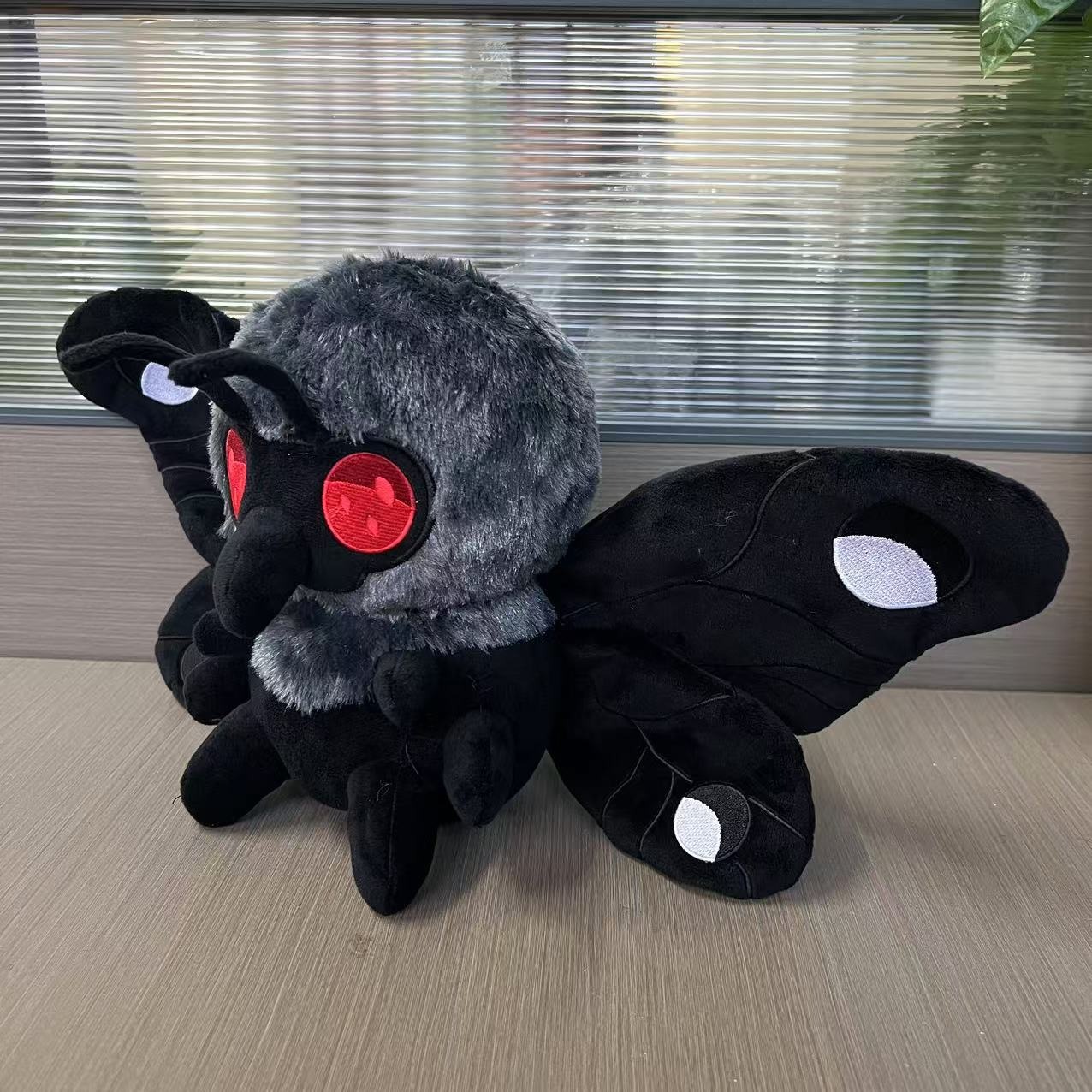 Mothman Cryptid Plush Toy - 23cm Midnight Black Collectible with Glowing Red Eyes | Soft Moth Plush 12