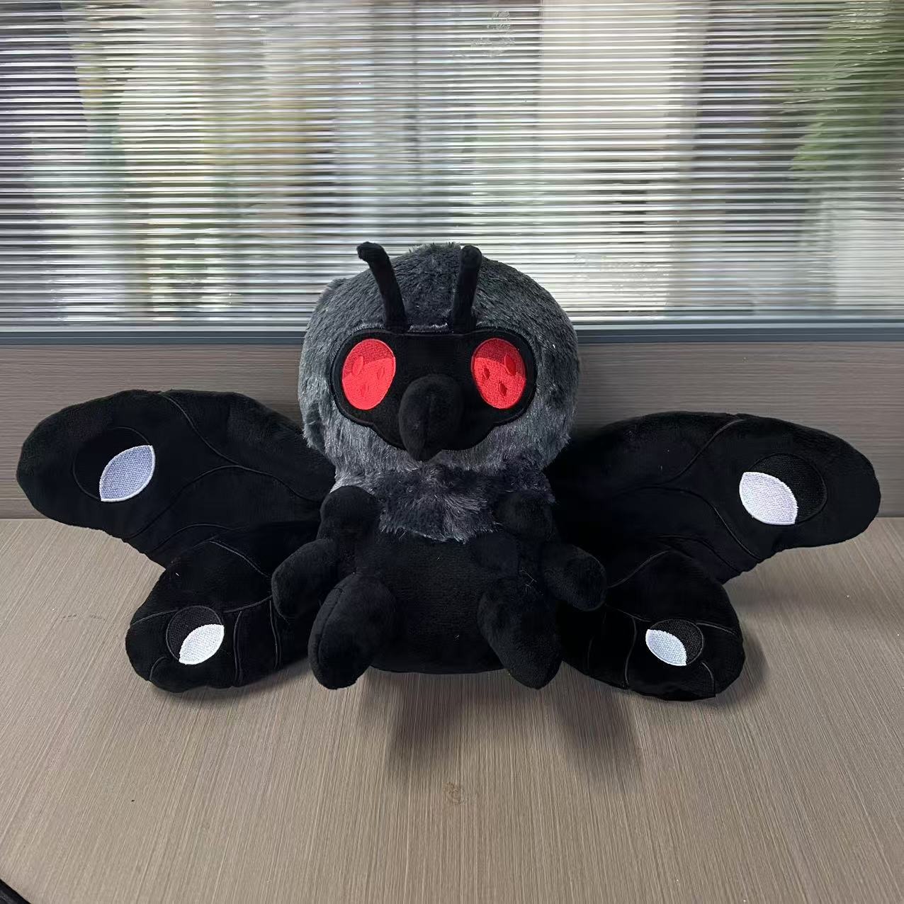 Mothman Cryptid Plush Toy - 23cm Midnight Black Collectible with Glowing Red Eyes | Soft Moth Plush 15