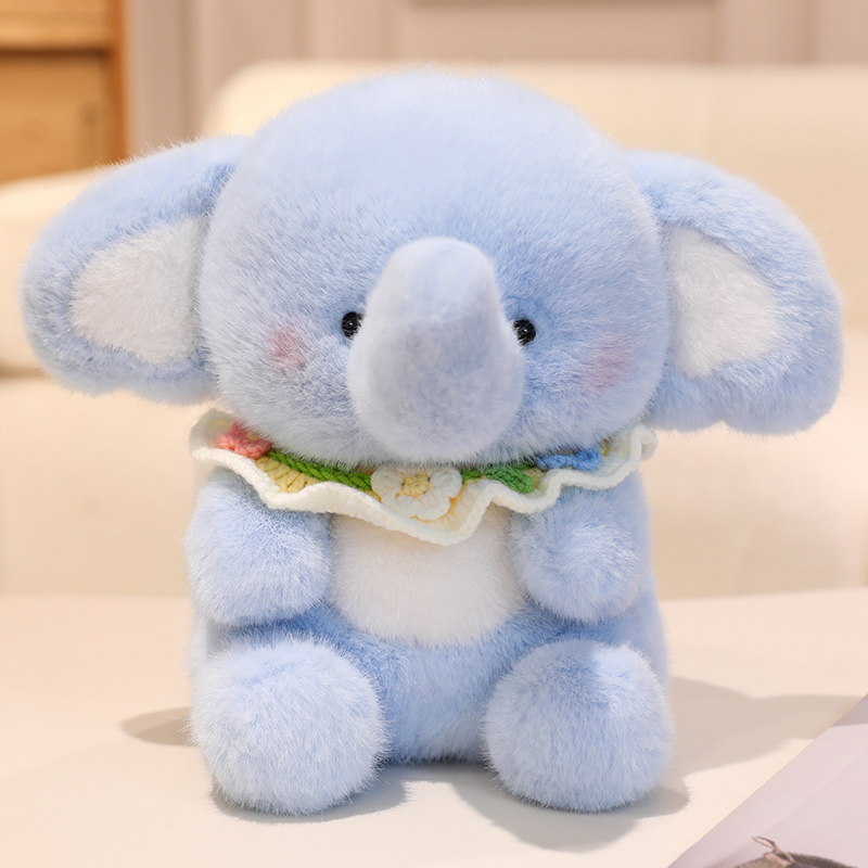 Cute Light Blue Elephant Plush Toy - Soft Stuffed Animal with Colorful Scarf 11