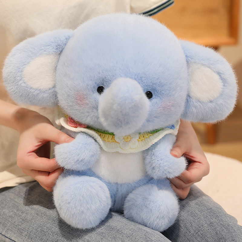 Cute Light Blue Elephant Plush Toy - Soft Stuffed Animal with Colorful Scarf 14