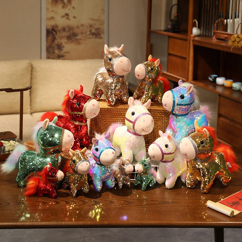 Colorful Sequin Horse Plush Toys - Adorable Stuffed Animals with Sparkling Details, Perfect for Kids’ Playtime, Bedroom 1