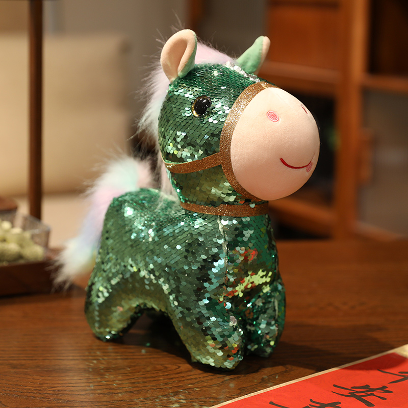 Colorful Sequin Horse Plush Toys - Adorable Stuffed Animals with Sparkling Details, Perfect for Kids’ Playtime, Bedroom 16