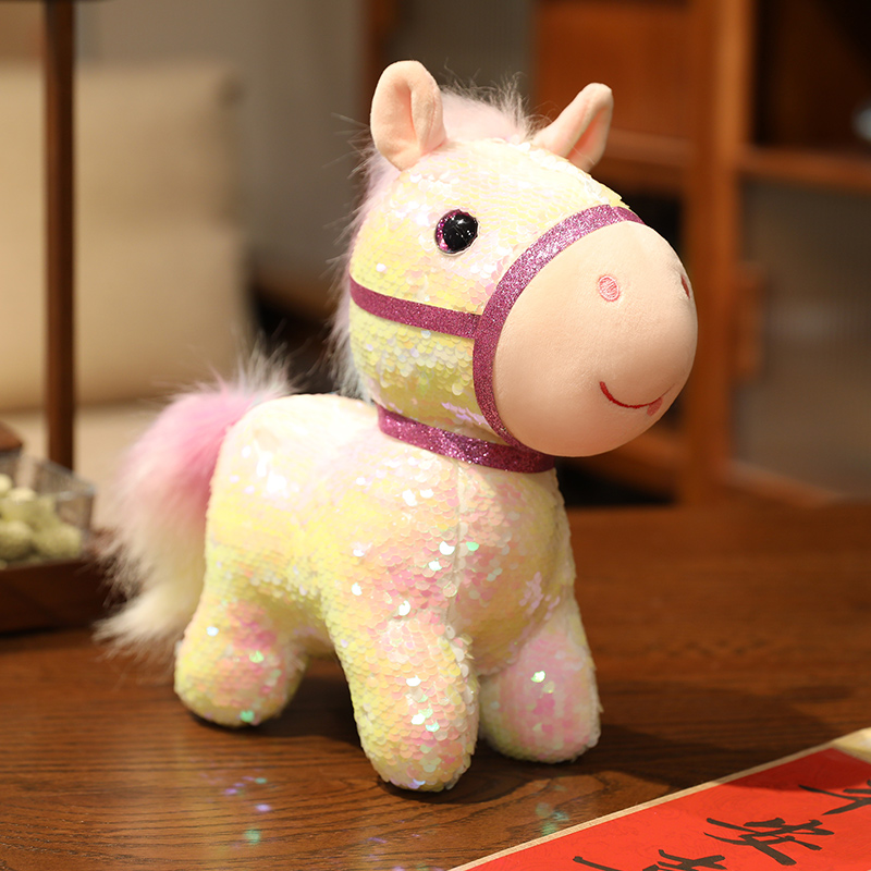 Colorful Sequin Horse Plush Toys - Adorable Stuffed Animals with Sparkling Details, Perfect for Kids’ Playtime, Bedroom 15