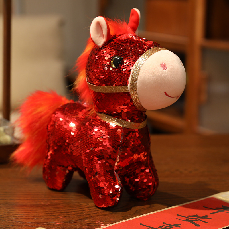 Colorful Sequin Horse Plush Toys - Adorable Stuffed Animals with Sparkling Details, Perfect for Kids’ Playtime, Bedroom 14