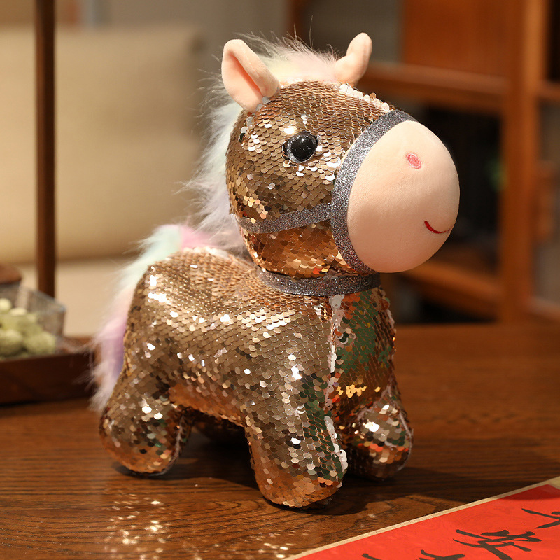 Colorful Sequin Horse Plush Toys - Adorable Stuffed Animals with Sparkling Details, Perfect for Kids’ Playtime, Bedroom 12