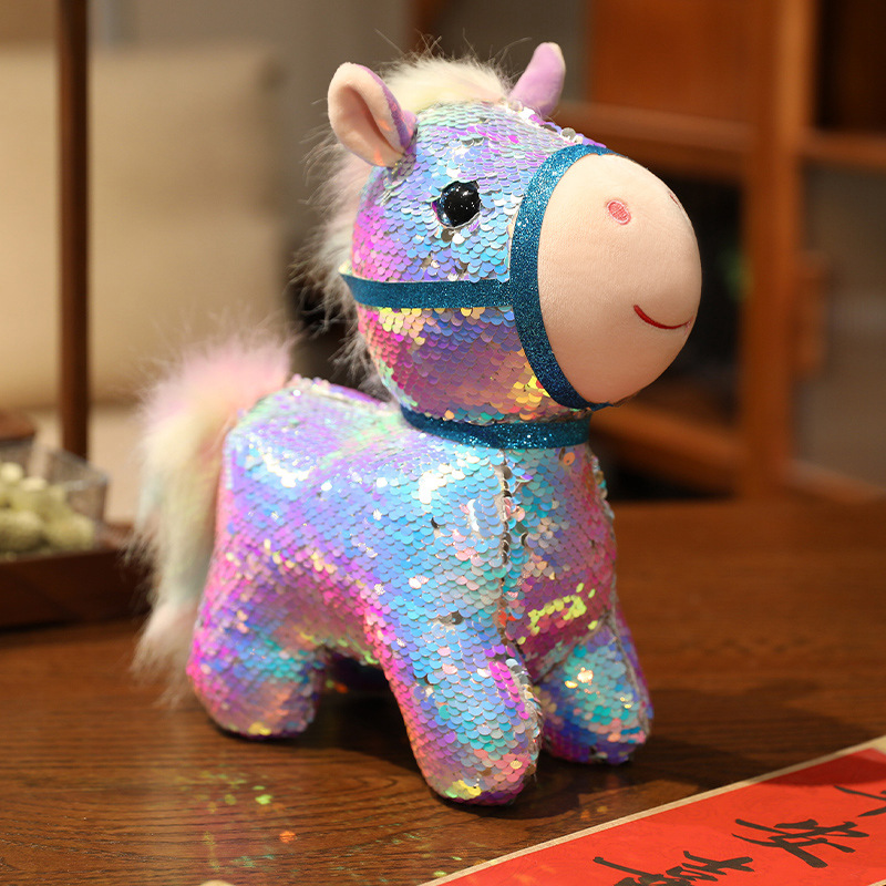 Colorful Sequin Horse Plush Toys - Adorable Stuffed Animals with Sparkling Details, Perfect for Kids’ Playtime, Bedroom 13