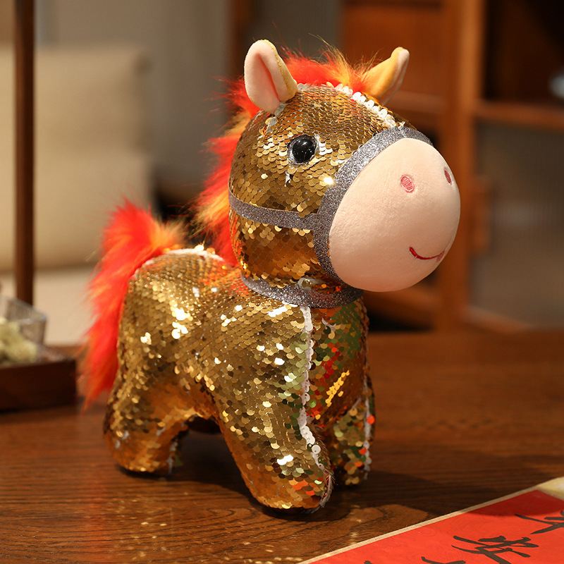 Colorful Sequin Horse Plush Toys - Adorable Stuffed Animals with Sparkling Details, Perfect for Kids’ Playtime, Bedroom 17
