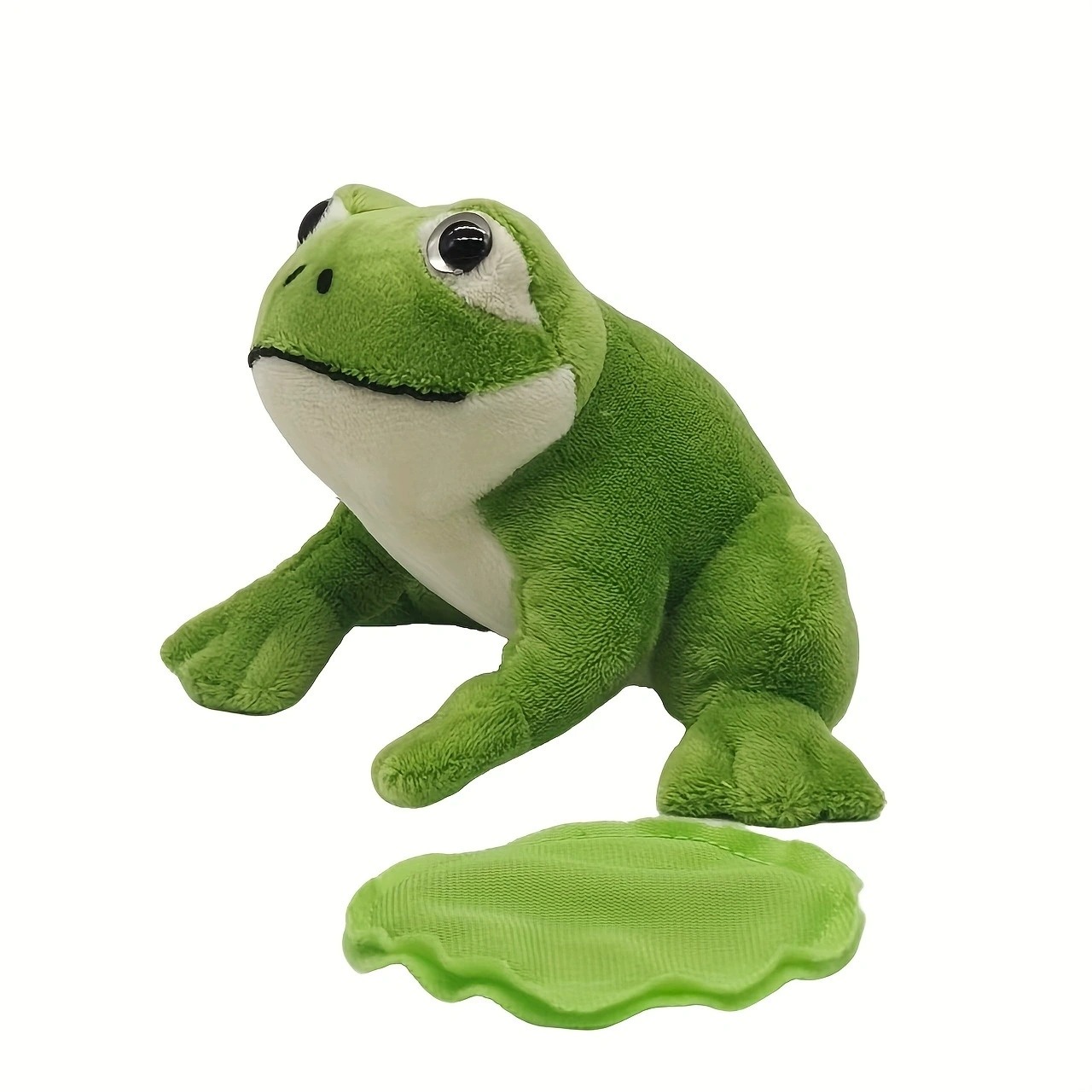 Realistic Green Frog Plush Toy - 10cm/3.94inch Stuffed Animal, 70g Soft Doll with Lily Pad 11