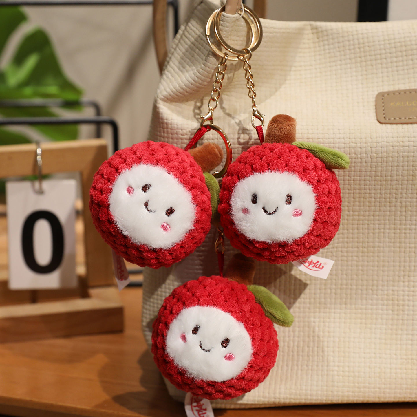 Crochet Lychee Plush Bag Charms - Cute Handmade Fruit Keychain Decor 11