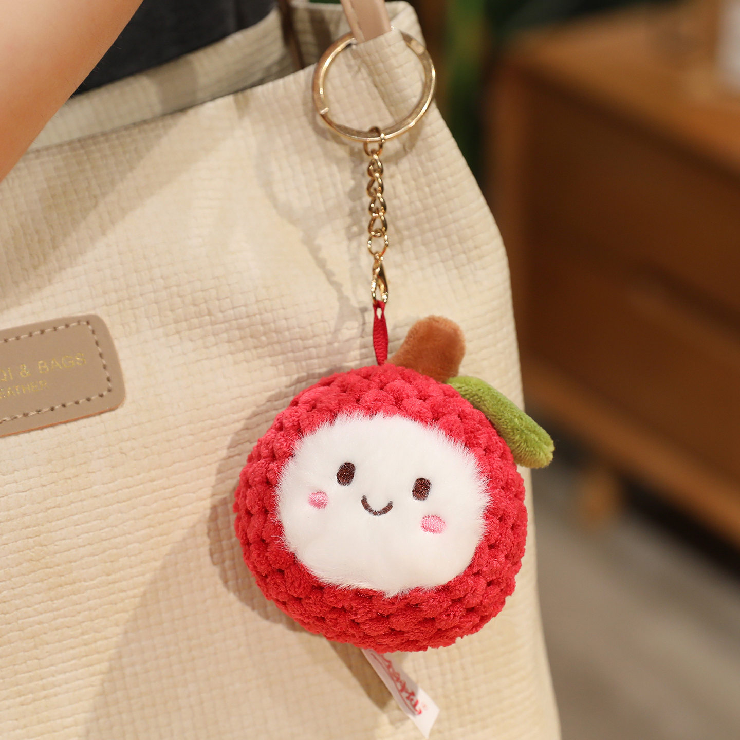 Crochet Lychee Plush Bag Charms - Cute Handmade Fruit Keychain Decor 12