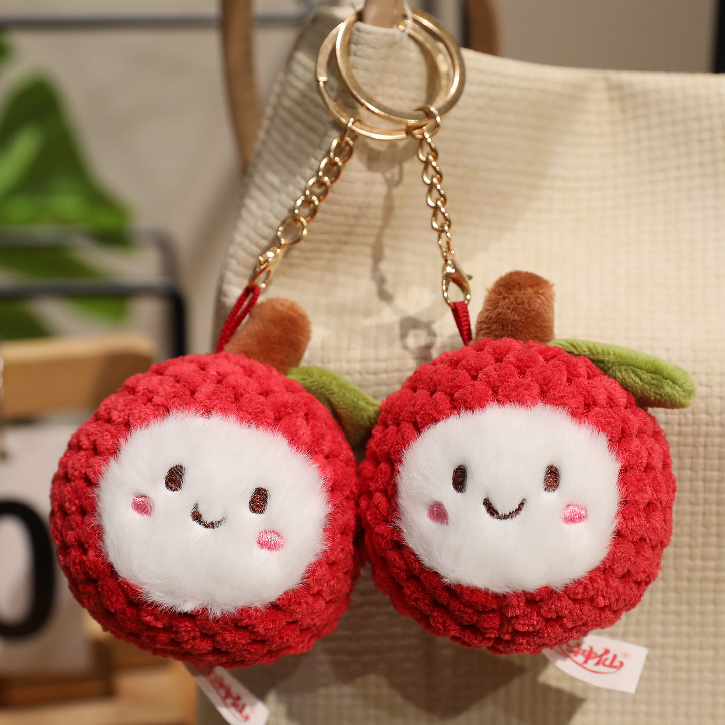 Crochet Lychee Plush Bag Charms - Cute Handmade Fruit Keychain Decor 13