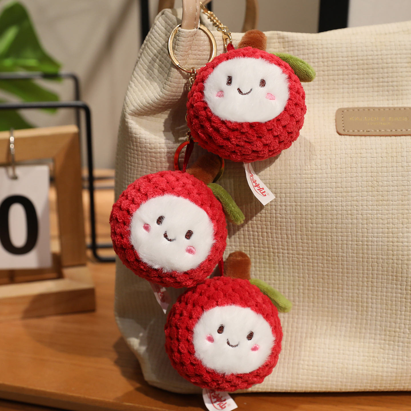 Crochet Lychee Plush Bag Charms - Cute Handmade Fruit Keychain Decor 15
