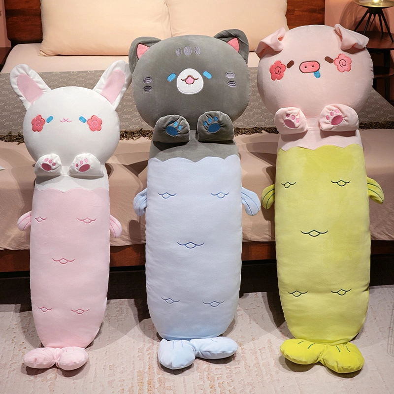 Diseño creativo de almohadas largas de peluche con forma de cola de sirena. Estos adorables animales son un cálido hogar. 1