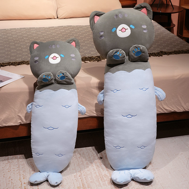 Diseño creativo de almohadas largas de peluche con forma de cola de sirena. Estos adorables animales son un cálido hogar. 14