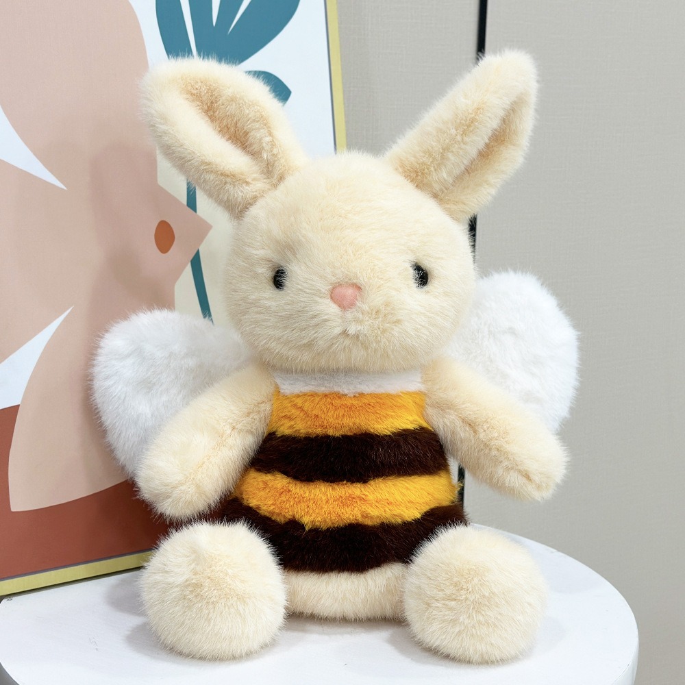 Custom Bee Bunny Plush Toy 34cm Soft Stuffed Animal with Wings Cute Yellow Striped Rabbit for Gifts and Promotions 13