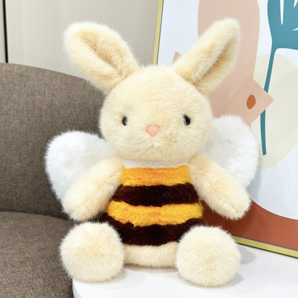 Custom Bee Bunny Plush Toy 34cm Soft Stuffed Animal with Wings Cute Yellow Striped Rabbit for Gifts and Promotions 14
