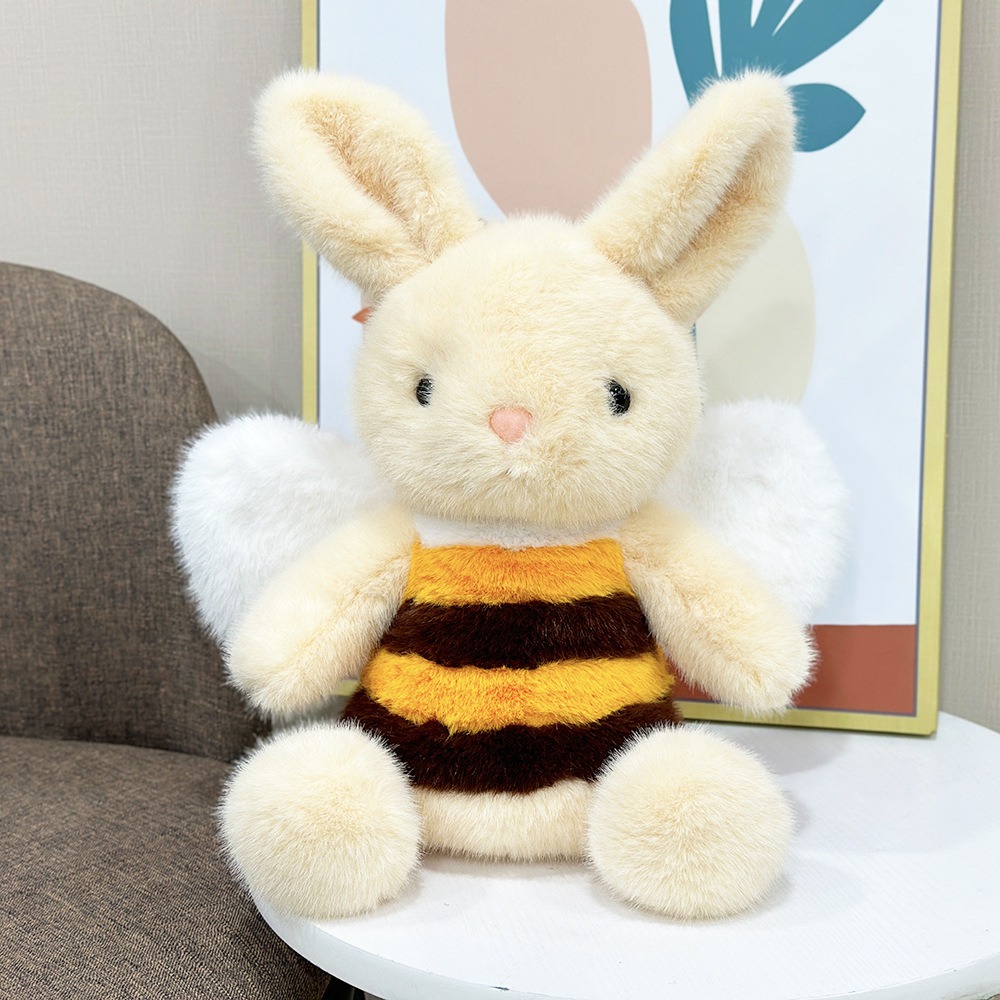 Custom Bee Bunny Plush Toy 34cm Soft Stuffed Animal with Wings Cute Yellow Striped Rabbit for Gifts and Promotions 12