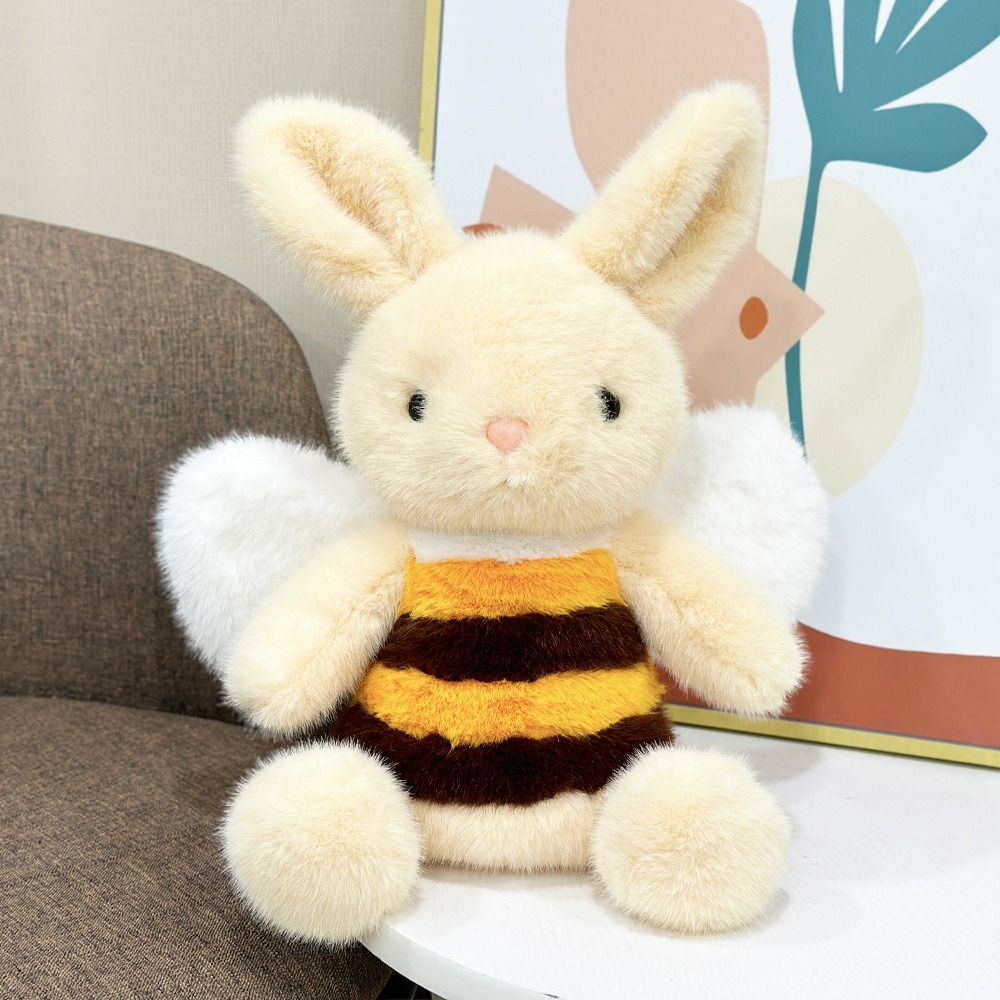Custom Bee Bunny Plush Toy 34cm Soft Stuffed Animal with Wings Cute Yellow Striped Rabbit for Gifts and Promotions 11
