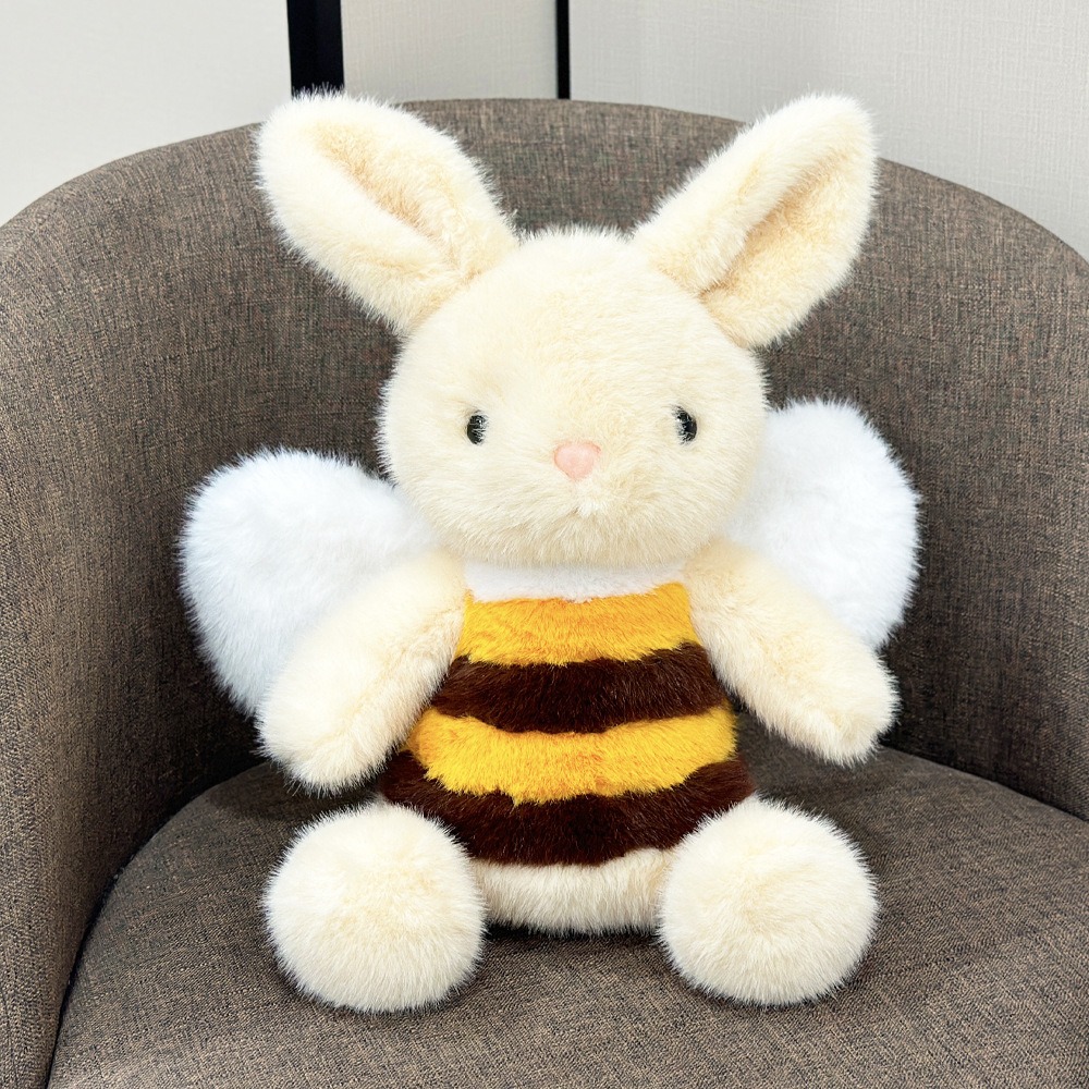 Custom Bee Bunny Plush Toy 34cm Soft Stuffed Animal with Wings Cute Yellow Striped Rabbit for Gifts and Promotions 16