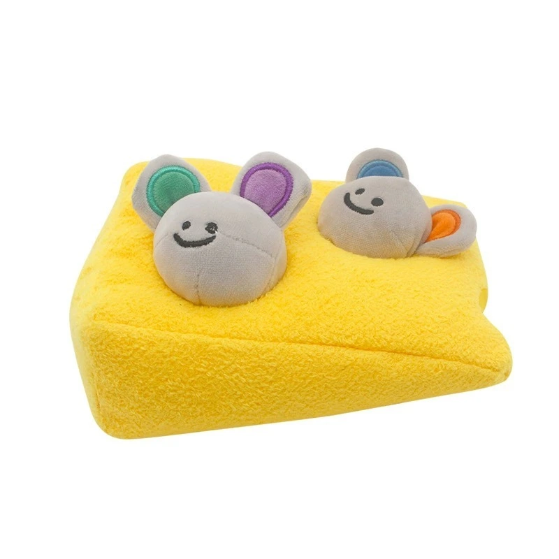 17*13cm Cheese Wedge Plush Toy with Removable Mice – Interactive Soft Stuffed Toy for Kids and Pet Play 1