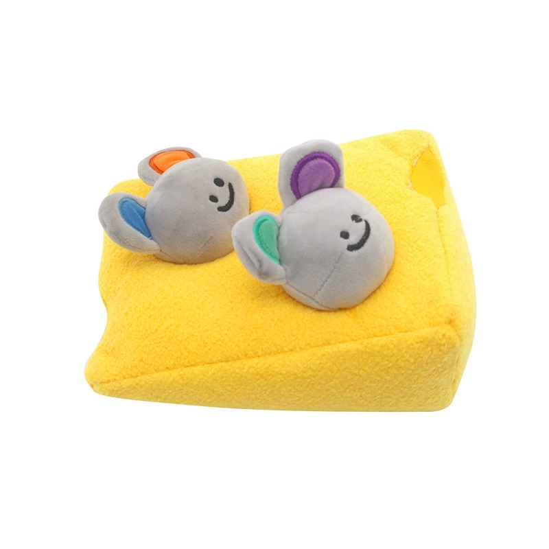 17*13cm Cheese Wedge Plush Toy with Removable Mice – Interactive Soft Stuffed Toy for Kids and Pet Play 13