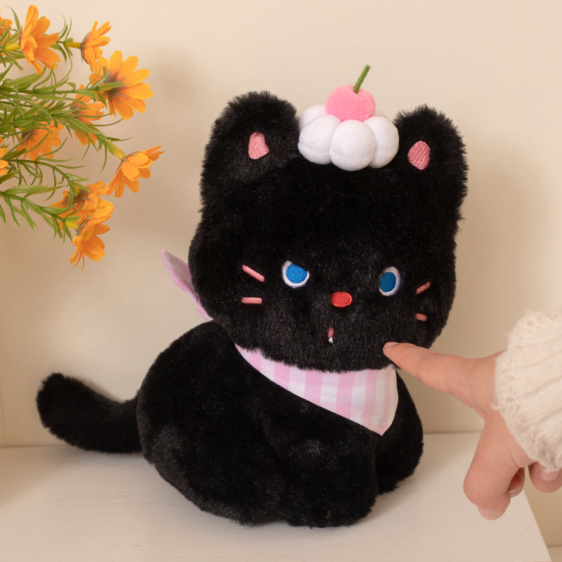 Creamy black kitten plush doll with a cute and funny shape, a lovely animal, soft and comfortable, a gift for children 11