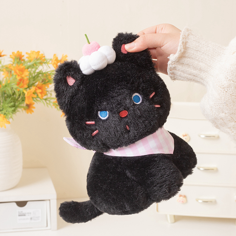 Creamy black kitten plush doll with a cute and funny shape, a lovely animal, soft and comfortable, a gift for children 9