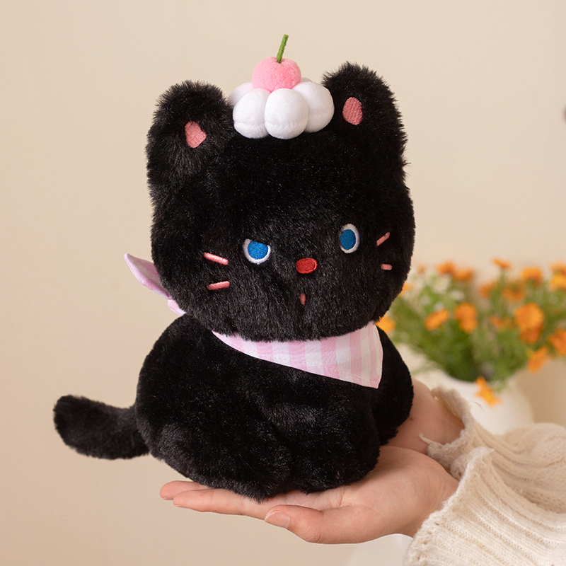 Creamy black kitten plush doll with a cute and funny shape, a lovely animal, soft and comfortable, a gift for children 10