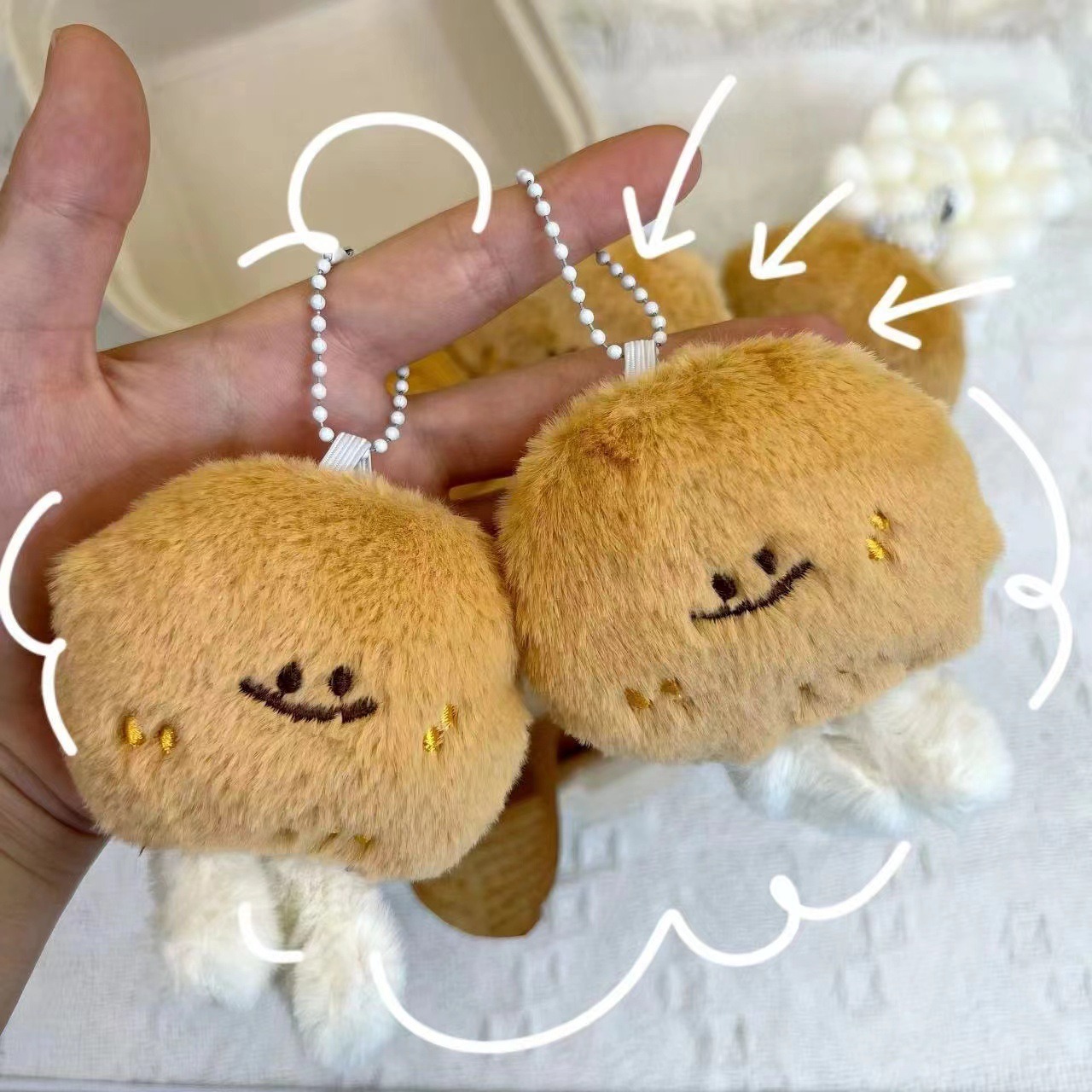 8cm Cute Custom Plush Bun Keychain | Soft Smiling Bread Doll Pendant with Legs | OEM Mini Plush Toy Gift for Bag 7