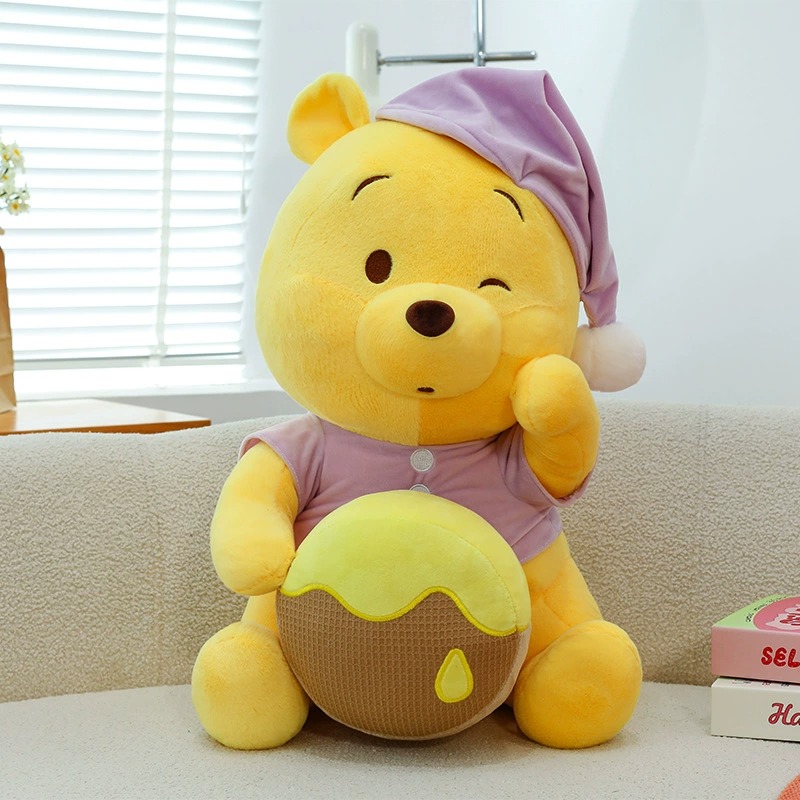 Cute Winnie Bear Plush Toy in Pajamas Holding Honey Jar – Soft Sleeping Stuffed Animal Gift for Kids & Fans 18