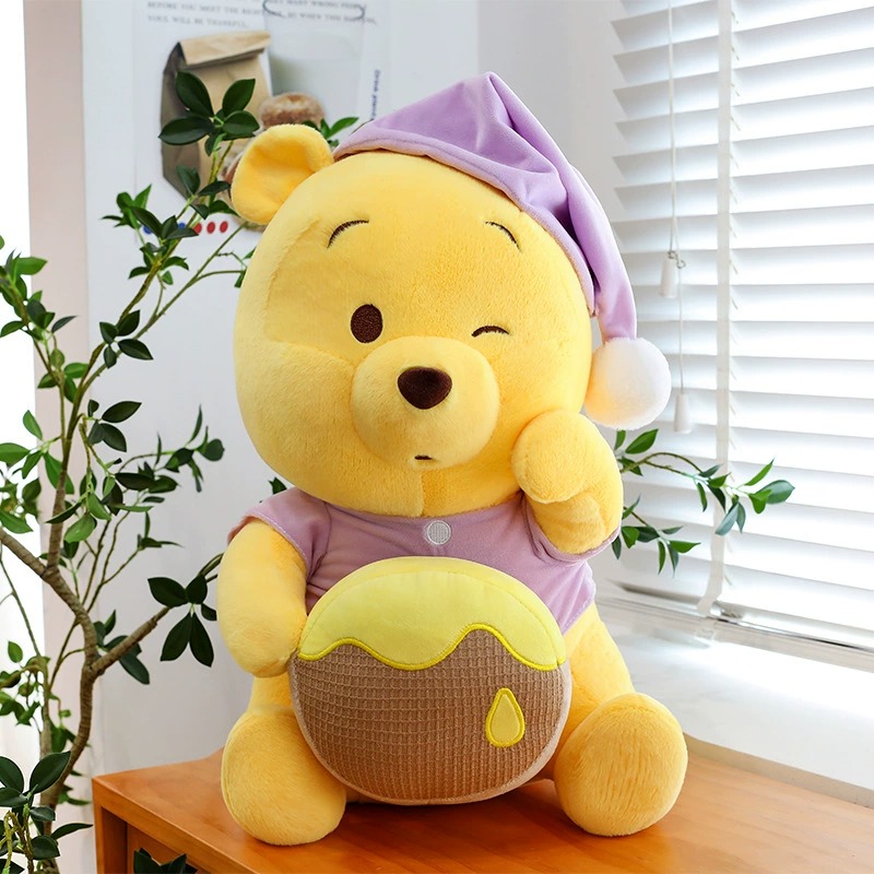 Cute Winnie Bear Plush Toy in Pajamas Holding Honey Jar – Soft Sleeping Stuffed Animal Gift for Kids & Fans 16