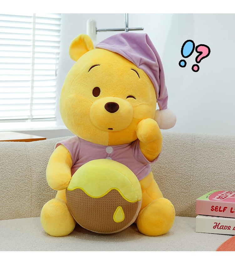 Cute Winnie Bear Plush Toy in Pajamas Holding Honey Jar – Soft Sleeping Stuffed Animal Gift for Kids & Fans 17