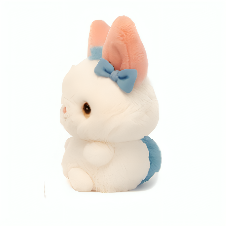 Lapin en peluche personnalisé en gros et à petit prix, avec oreilles bleues et nœud papillon rose. Fabricants OEM/ODM de haute qualité, faible quantité minimale de commande. 18