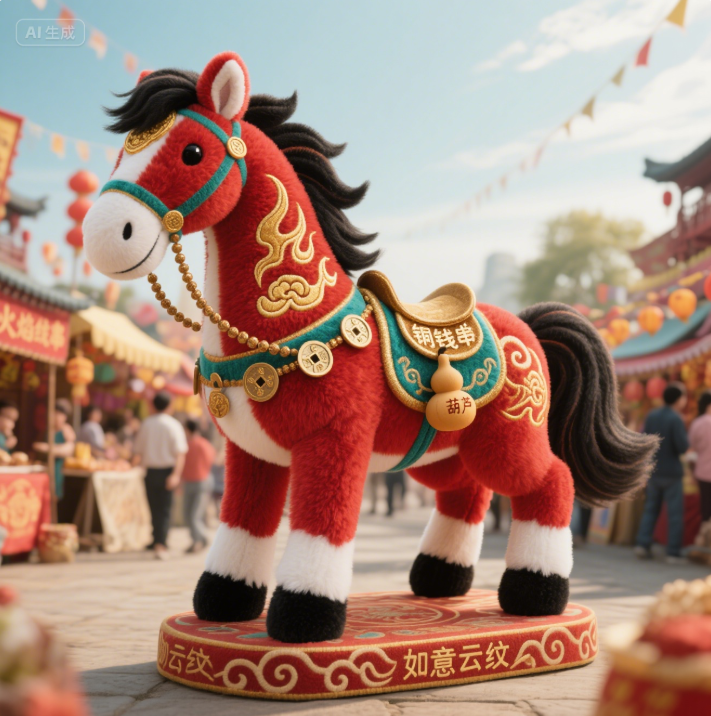 Chinese style auspicious horse with beautiful symbolism, plush toy, Year of the Horse mascot can be used as a gift 11
