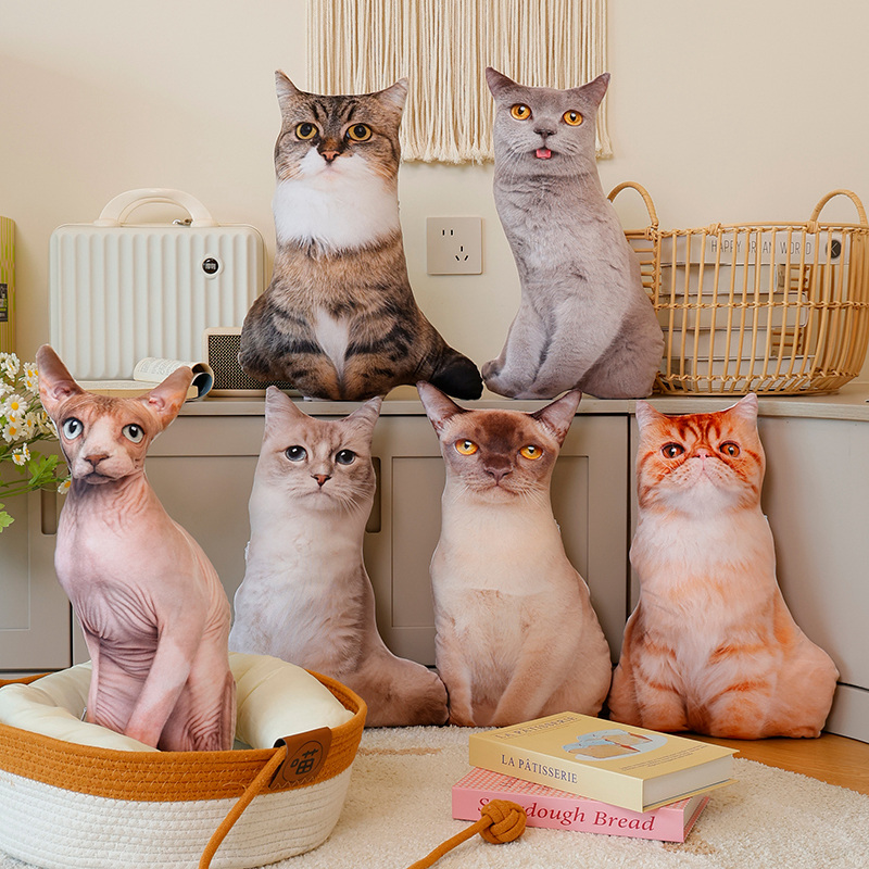 Design créatif de peluches de chats réalistes, coussins en peluche doux et confortables, adorables compagnons. 11