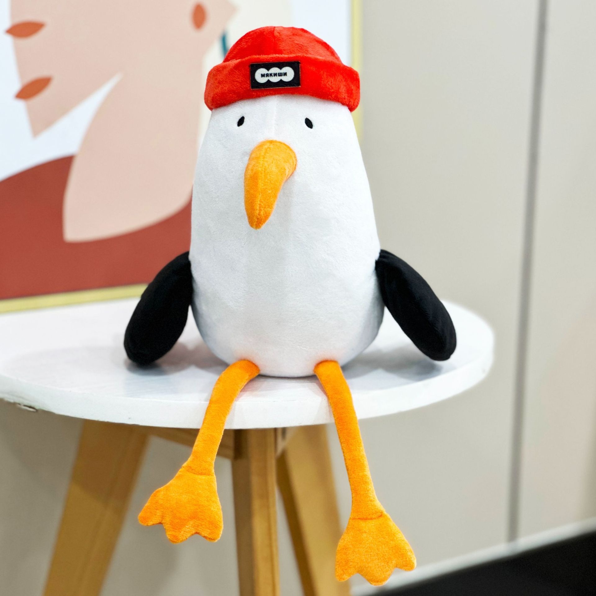 Peluche mouette mignonne de 38 cm, bonnet rouge vif, prix d'usine. 11