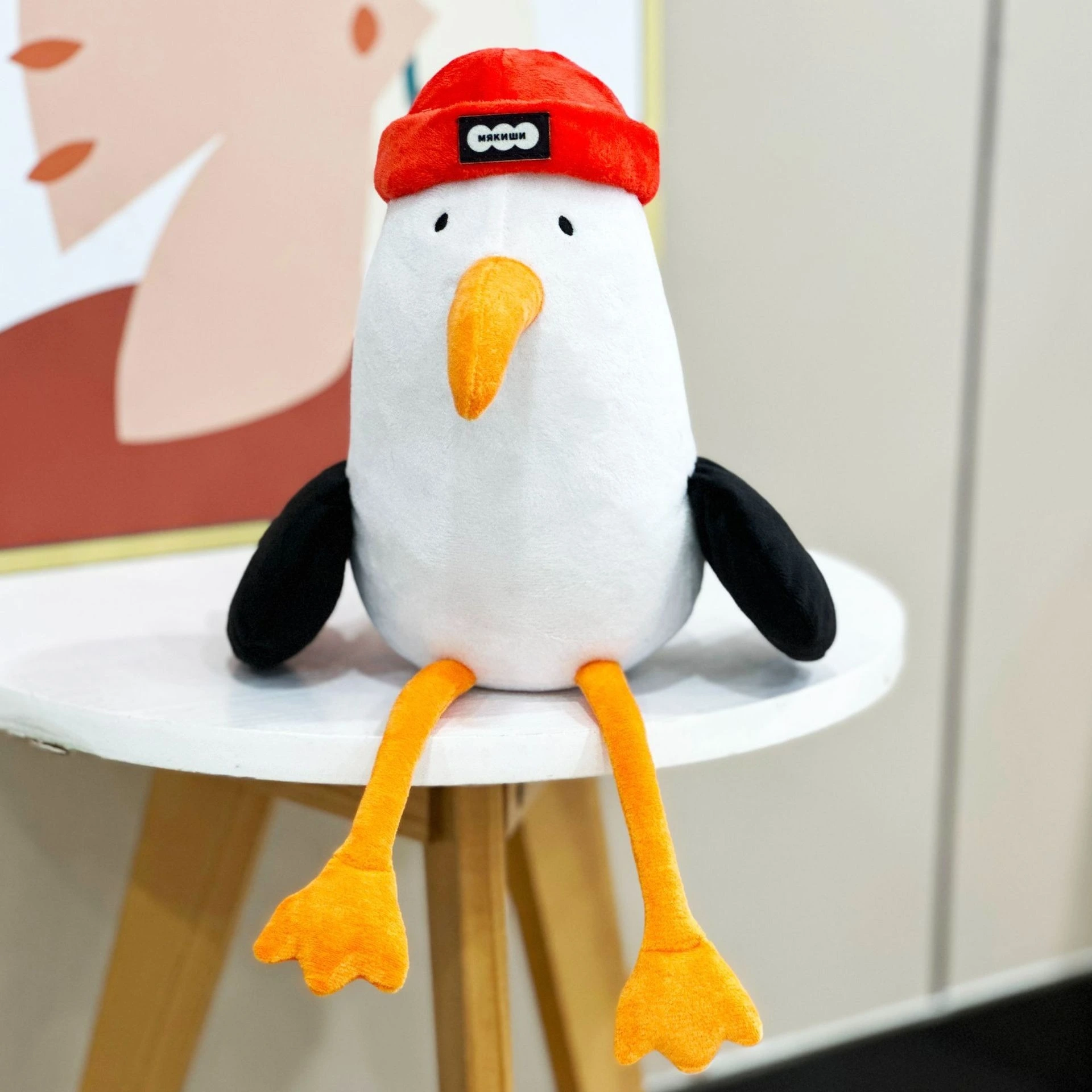 Peluche mouette mignonne de 38 cm, bonnet rouge vif, prix d'usine. 1