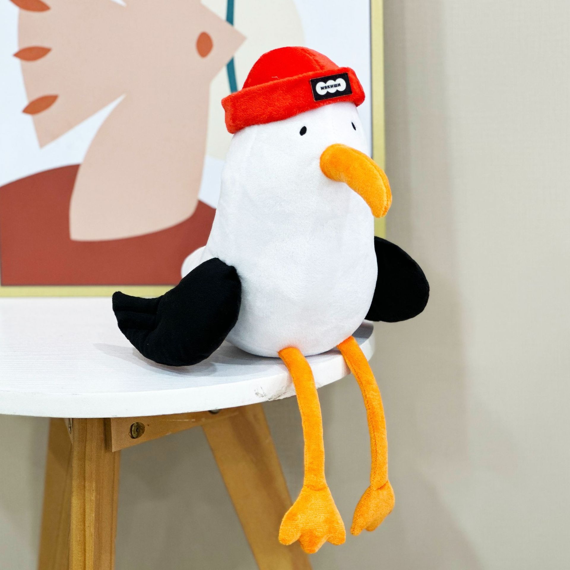 Peluche mouette mignonne de 38 cm, bonnet rouge vif, prix d'usine. 12