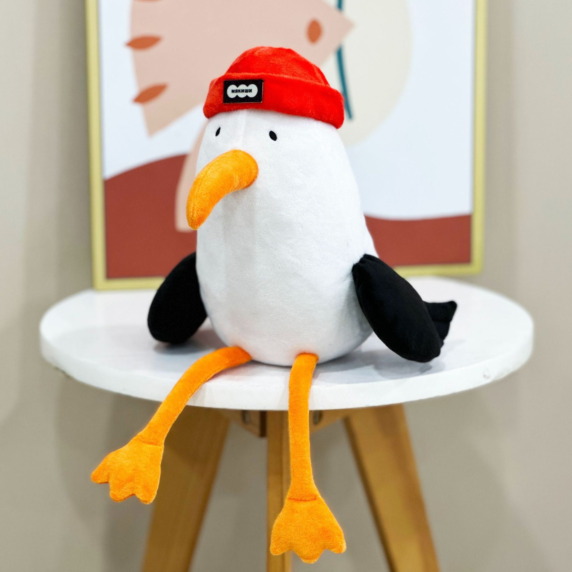 Peluche mouette mignonne de 38 cm, bonnet rouge vif, prix d'usine. 13