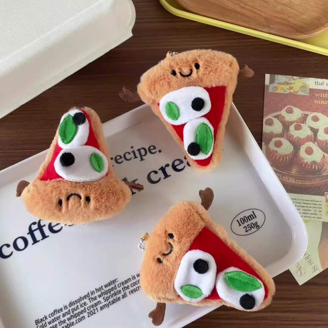 Cute Pizza Pie Plush Toy Pendant Mini Triangle Pizza Plush Doll Keychain Soft Stuffed Toys SchoolBag Pendant Keychain 12
